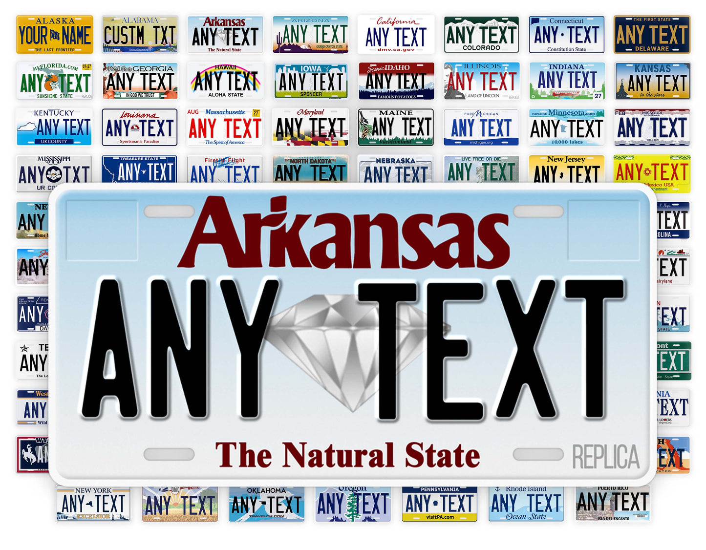 Personalized Arkansas Novelty License Plate, Replica AR Custom Auto Tag