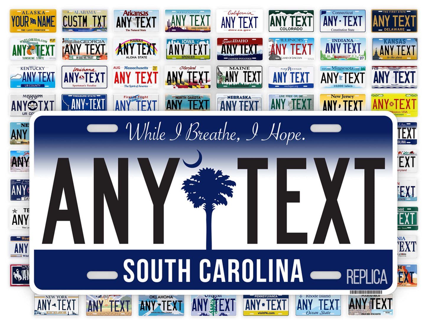 Personalized South Carolina Novelty License Plate, Replica SC Custom Auto Tag