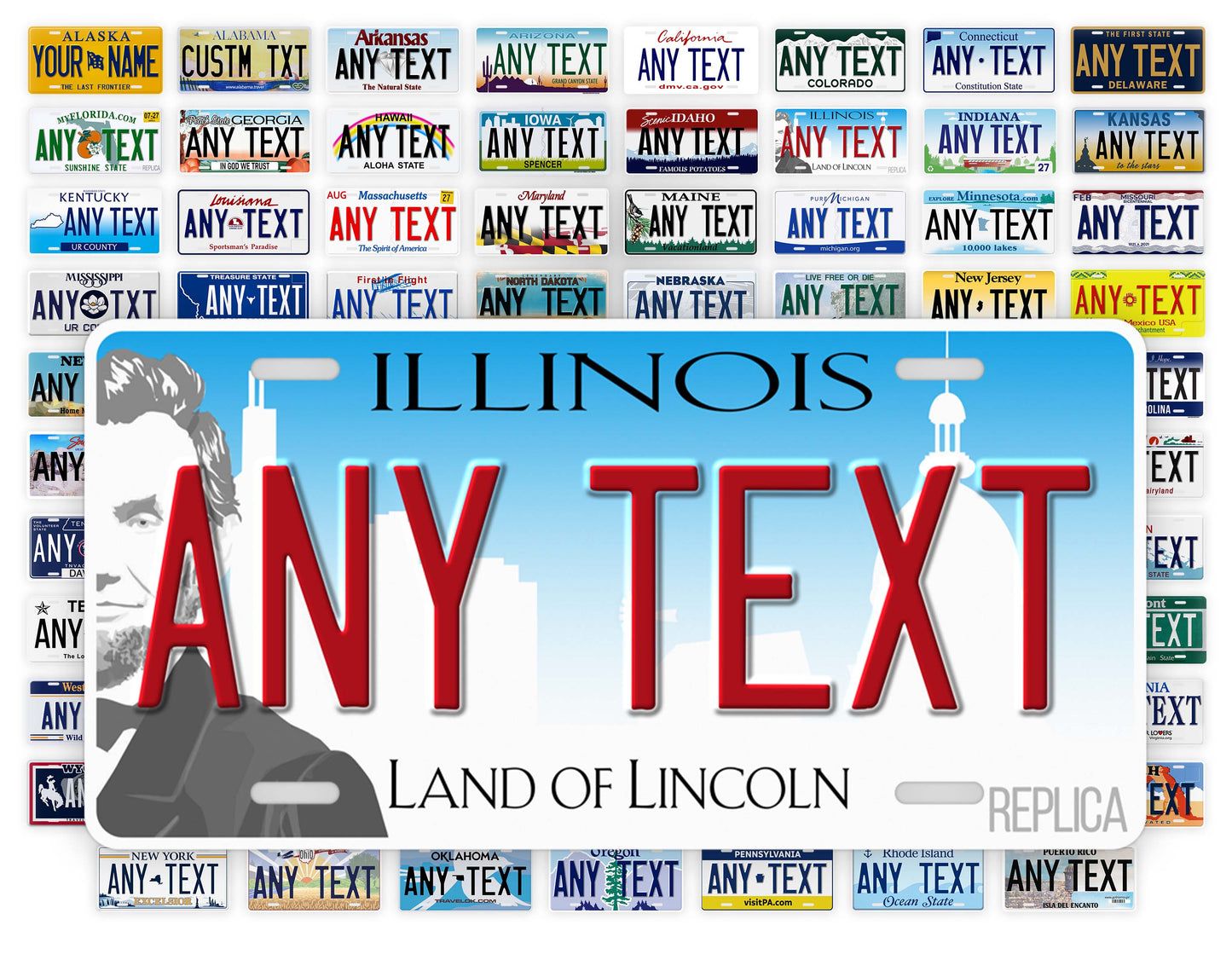 Personalized Illinois Novelty License Plate, Replica IL Custom Auto Tag