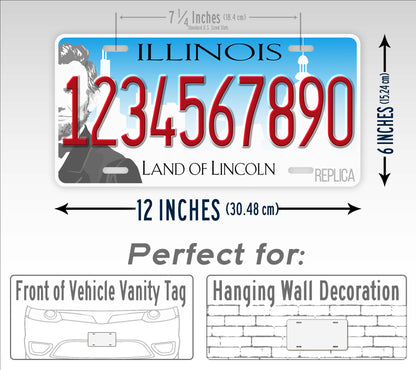 Personalized Illinois Novelty License Plate, Replica IL Custom Auto Tag