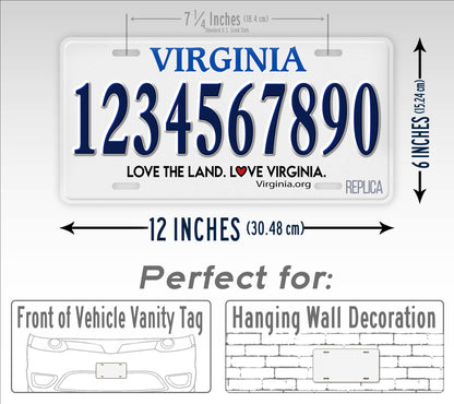 Personalized Virginia Novelty License Plate, Replica VA Custom Auto Tag